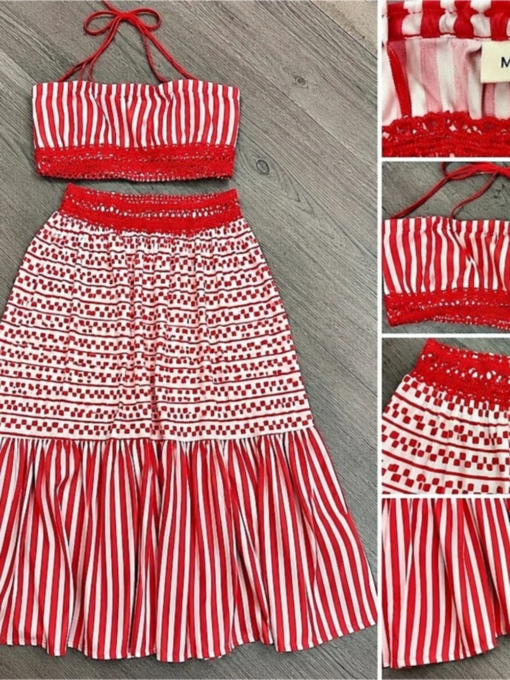 Red & White Striped Two-Piece Maxi Dress Size Medium
